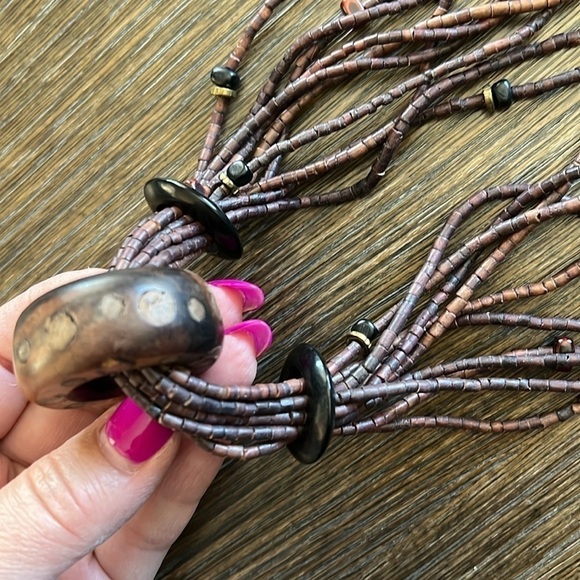 Handmade multistrand polished Wood necklace 16” - Picture 9 of 10